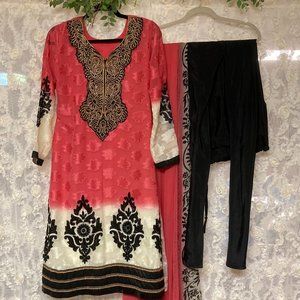 Pink, Black, & Cream Salwar Kameez Straight Suit
